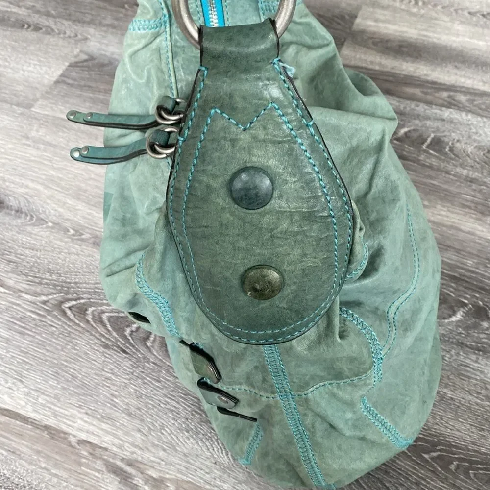 Rare Vintage Juicy Coutcher Teal Large leather Bag Boho Slouchy Distressed
